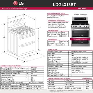 LG 6.9 cu. ft. Double Oven Gas Range with ProBake Convection Oven Self Clean and EasyClean in Stainless Steel LDG4313ST