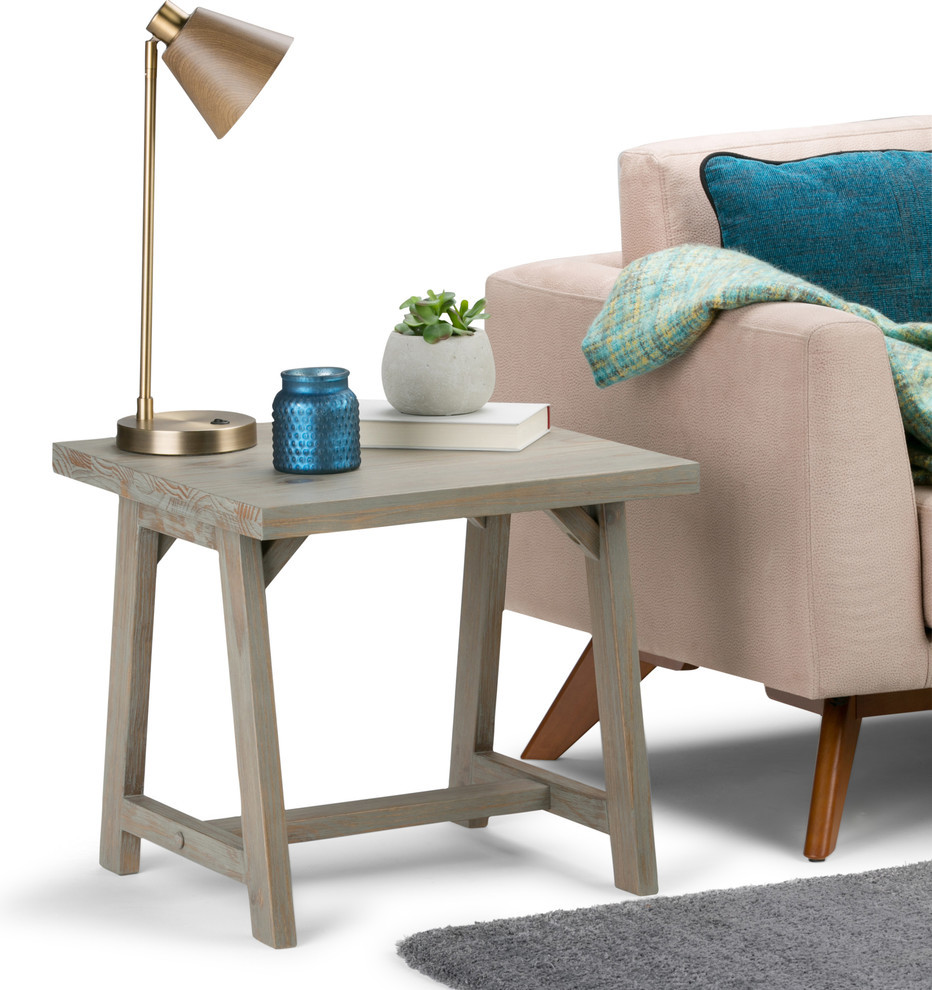 Sawhorse Solid Wood 22 quotwide Square Modern End Side Table   Farmhouse   Side Tables And End Tables   by Simpli Home Ltd.  Houzz