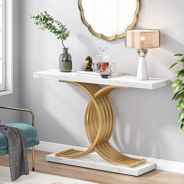 Modern Faux Marble Hallway Table with Geometric 40