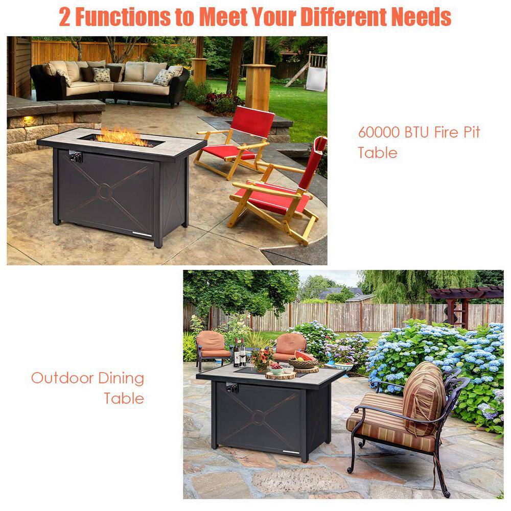 Alpulon 42 in. Outdoor Metal Rectangular Propane Gas Fire Pit Table with Table Cover ZMWV303