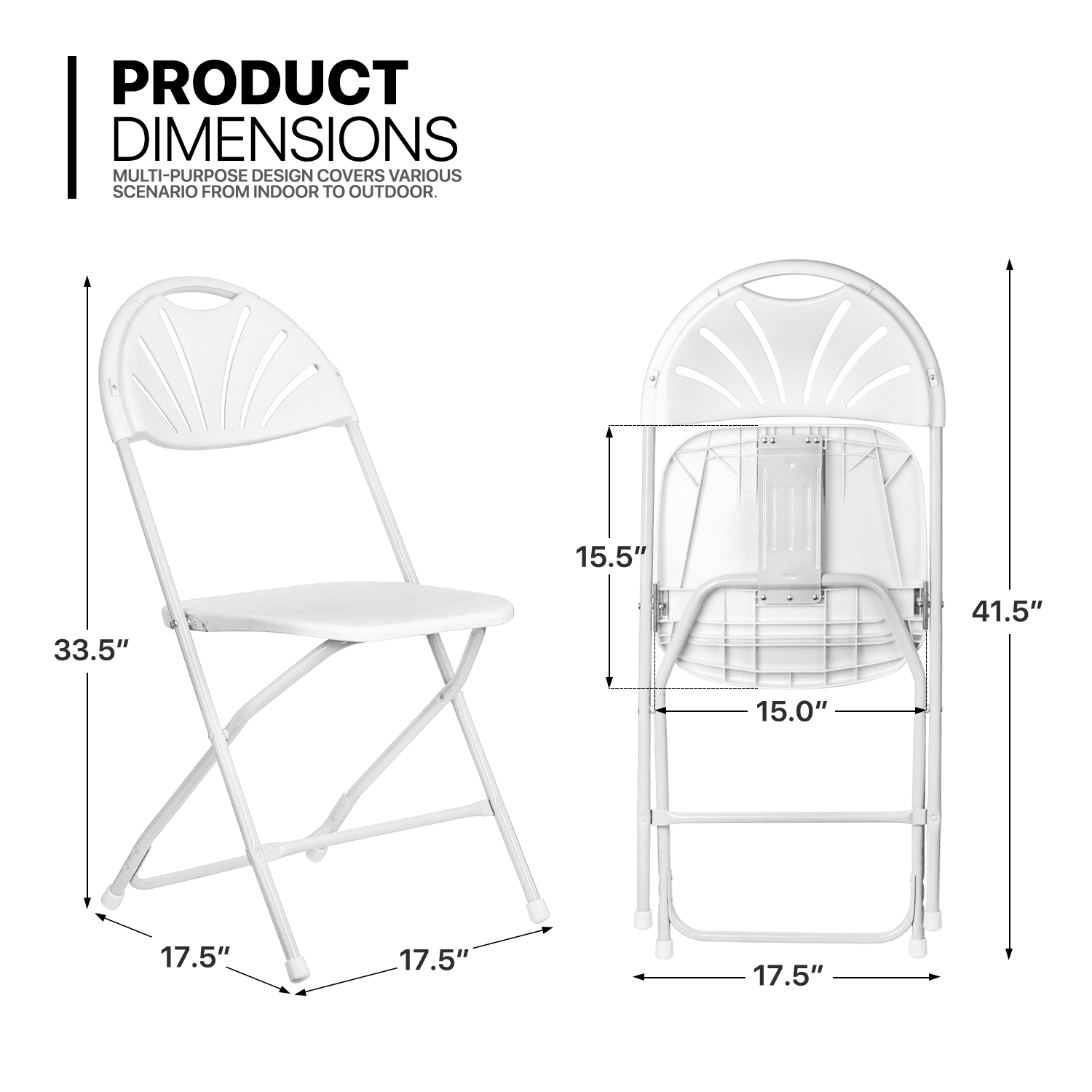 MoNiBloom Plastic Folding Chair with Fan Back, 10pcs Stackable Portable Commercial Seat, for Wedding Picnic Banquet, White