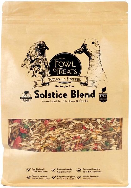 Fowl Treats Mealworm Blend Solstice Blend Chicken and Duck Treats， 2-lb bag