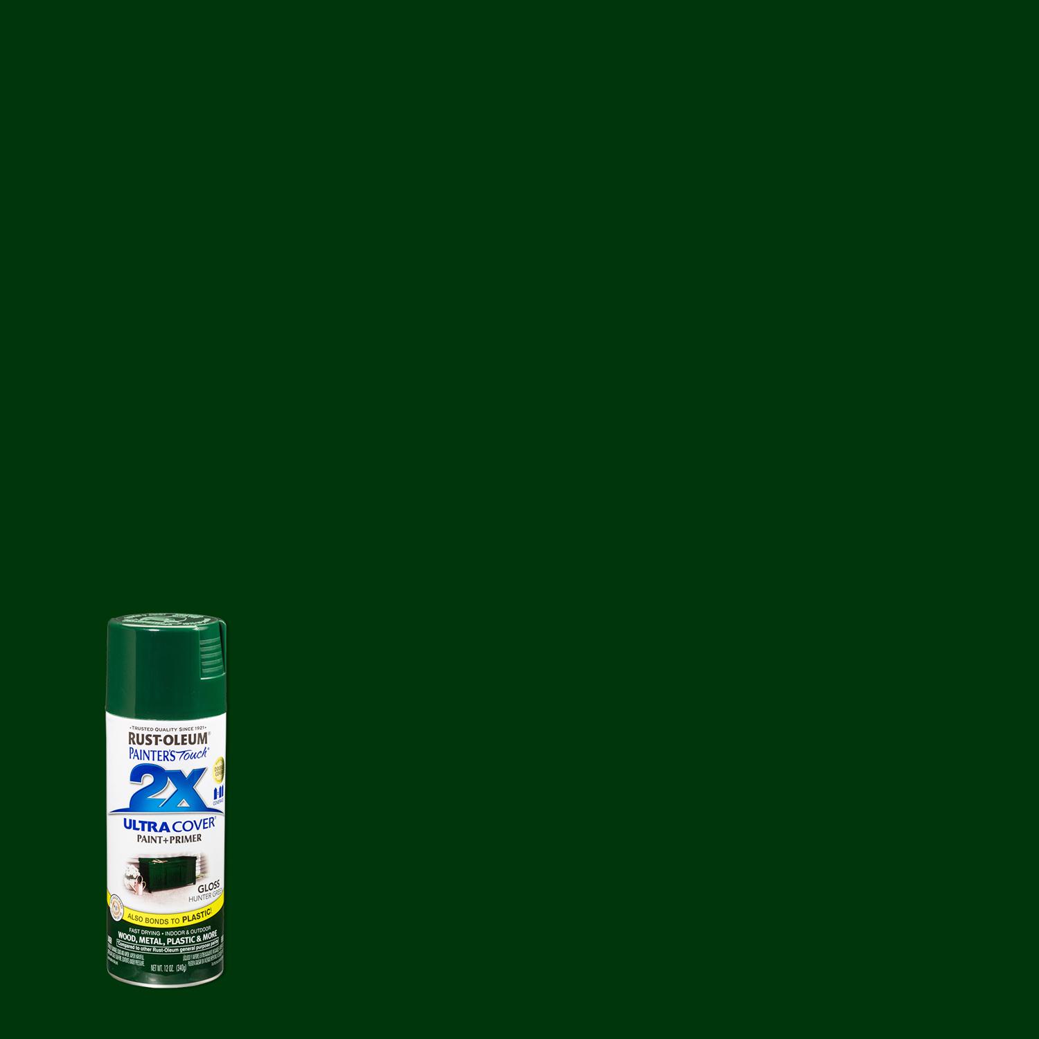 Rust-Oleum Painter\u0027s Touch 2X Ultra Cover Gloss Hunter Green Paint+Primer Spray Paint 12 oz