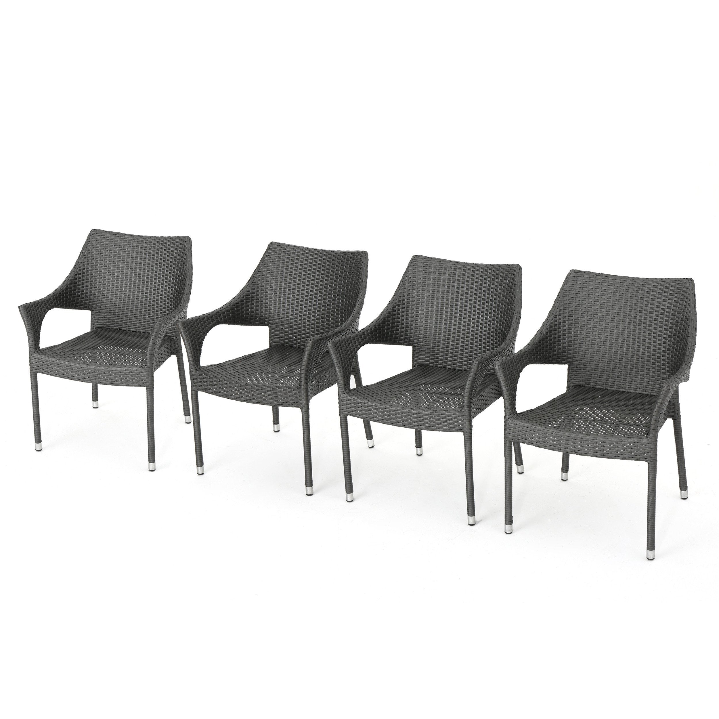 Melisandre Outdoor Grey Wicker Stacking Chairs (Set of 4)