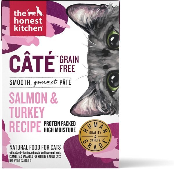 The Honest Kitchen Cate Grain-Free Salmon and Turkey Pate Wet Cat Food， 5.5-oz， case of 12