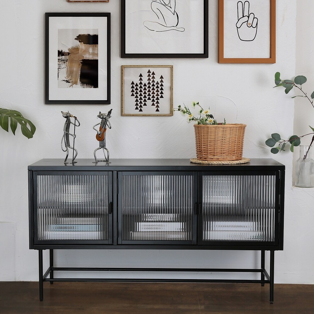 TV Console Table with Enclosed Storage  Wide Countertop Glass Doors  Detachable Shelves