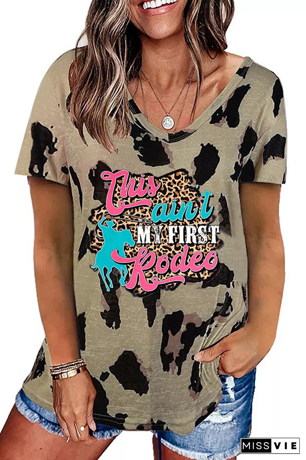 This Ain't My First Rodeo Leopard Printed Casual Loose Short Sleeve T-shirt