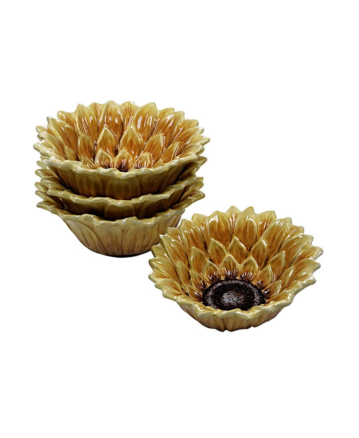 Certified International Sunset Sunflower 4-Pc. 3-D Ice Cream Bowl