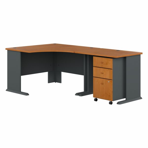 Bush Business Furniture Series A 48W Corner Desk with 36W Return and Mobile File Cabinet in Natural Cherry and Slate