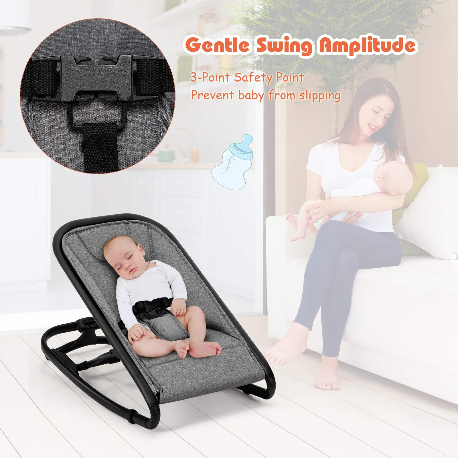 BABY JOY 2 in 1 Baby Rocker, Portable Baby Bouncer Seat w/ 2 Adjustable Recline Positions