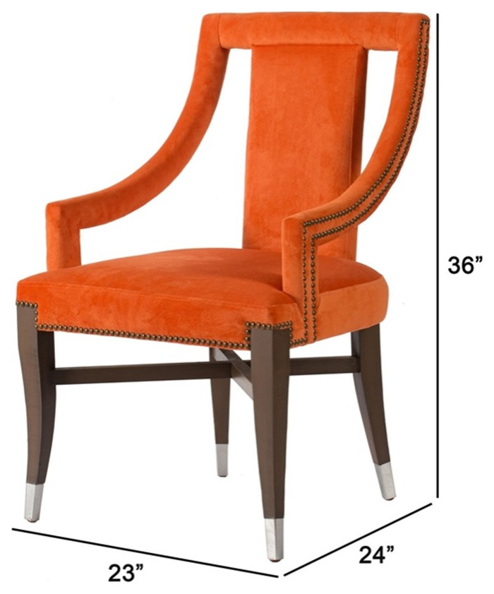 24 Inch Accent Chair Modern Style Velvet Open Sloped Arms Orange Black   Contemporary   Armchairs And Accent Chairs   by Homesquare  Houzz