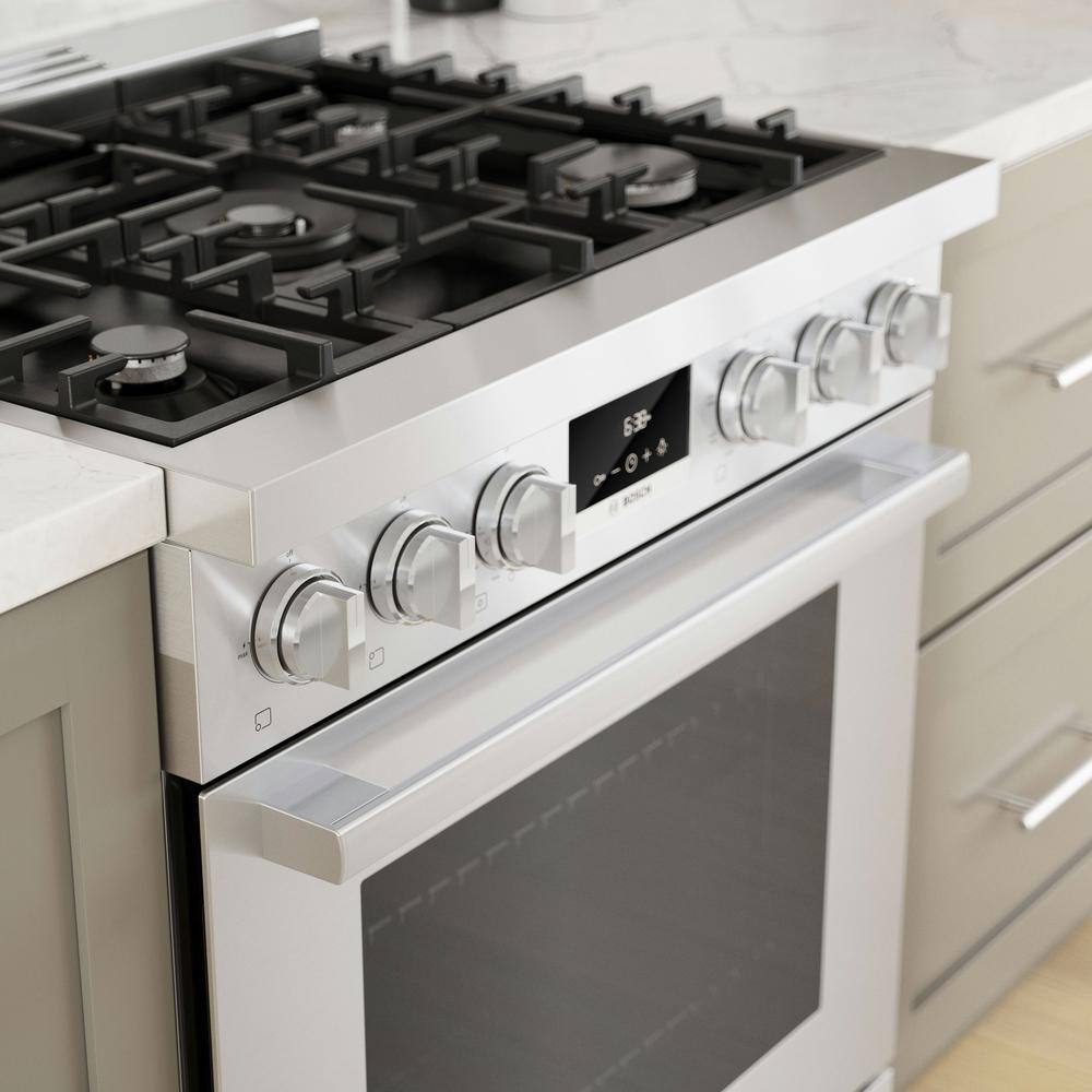 Bosch 800 Series 30 in. 3.9 cu. ft. Industrial Style Dual Fuel Range with 5-Burners in Stainless Steel HDS8055U