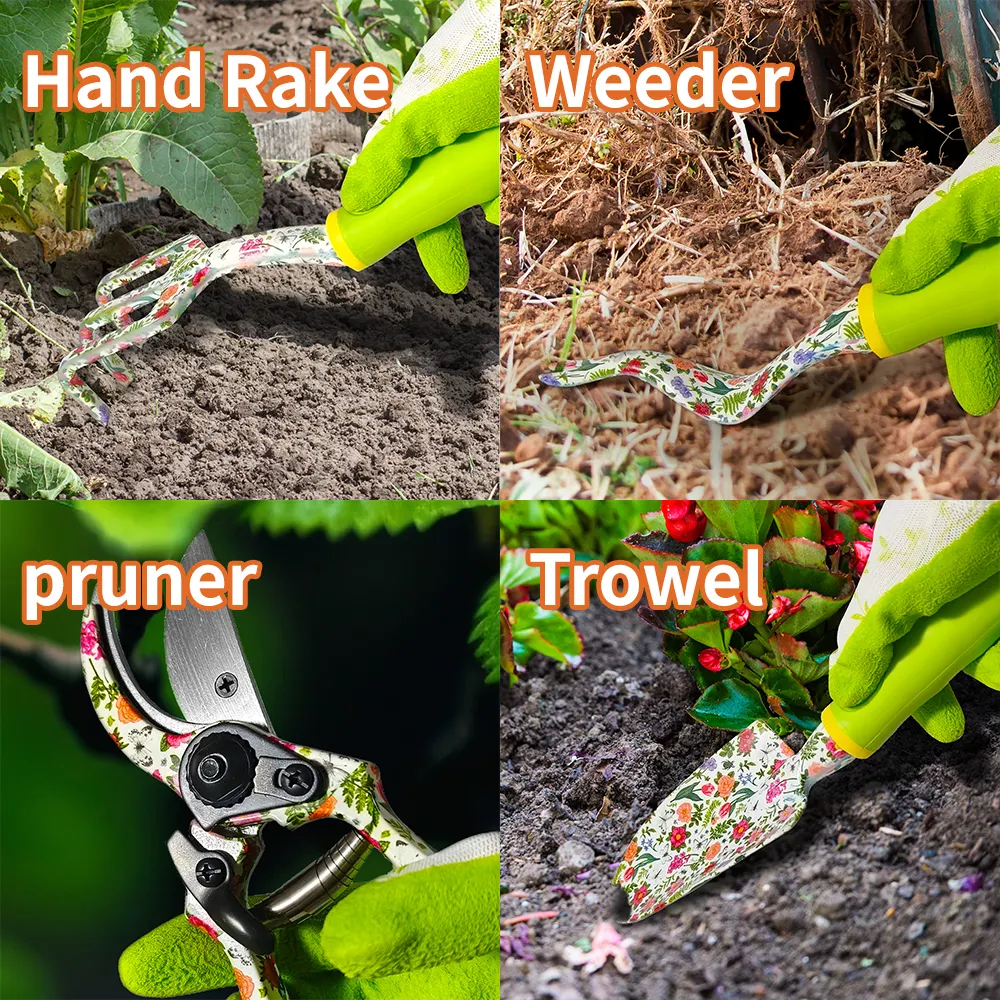 Heavy Duty Soft Rubber Anti Skid Ergonomic Handle Gardening Hand Tools Floral Garden Tool Set for Women Garden Gifts