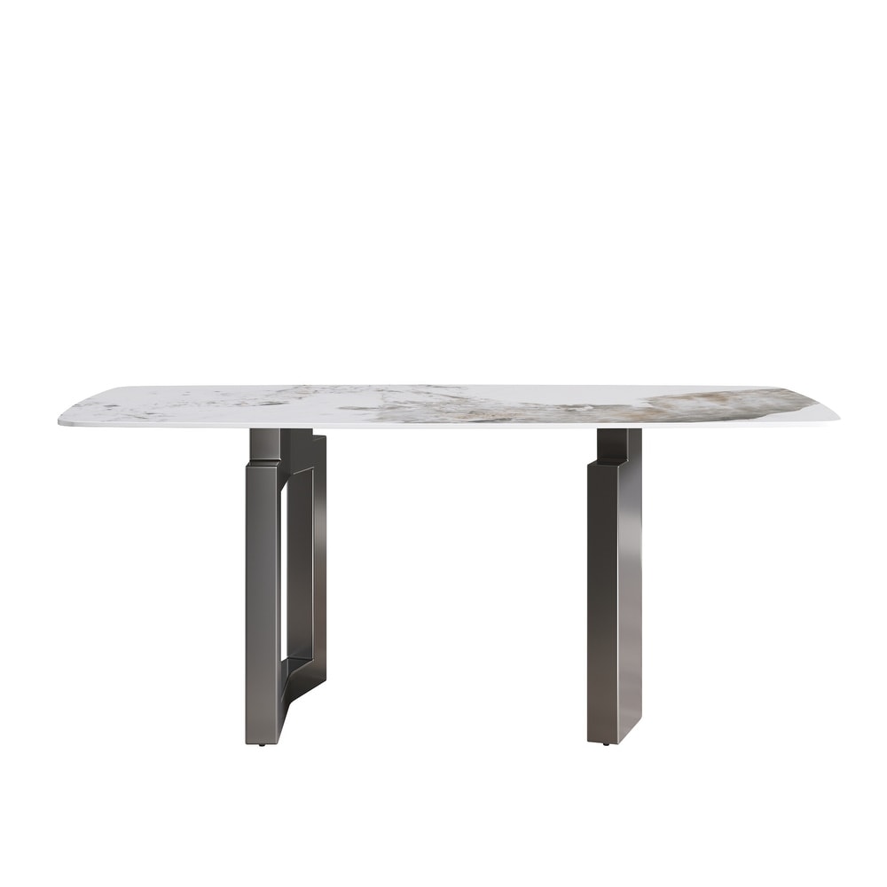 70 Inch Artificial Marble Stone Curved Metal Leg Dining Table for 6 8