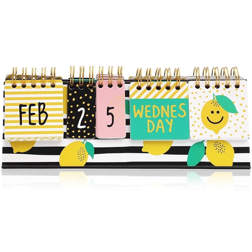 Lemon Desktop Standing Flip Calendar  Self Standing Standup Daily Scheduler for Office Desk Home School  8.7 x 3 Inches