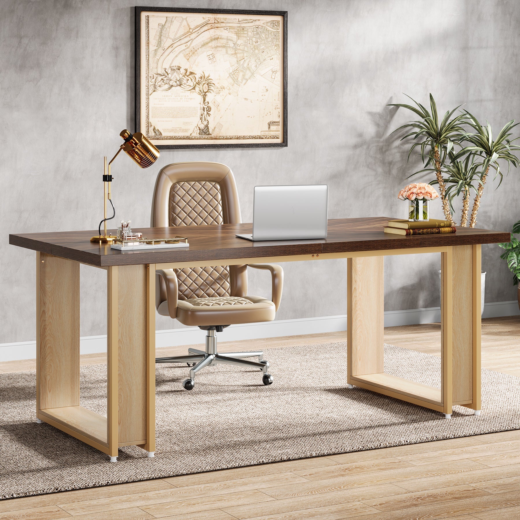 63-Inch Computer Desk, Rectangular Wood Executive Desk for Home Office