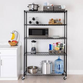 Seville Classics UltraDurable Black 5-Tier Adjustable Rolling Wire Steel Garage Storage Shelving (48 in. W x 75 in. H x 18 in. D) WEB725