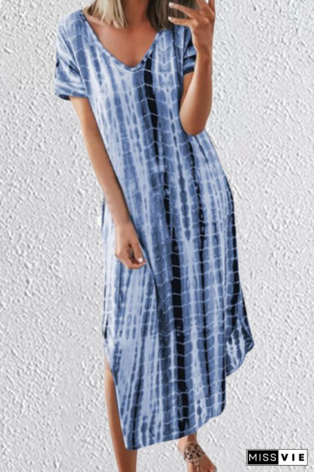 Casual Print Split Joint V Neck Straight Dresses(5 Colors)