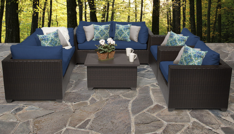 Belle 7 Piece Outdoor Wicker Patio Furniture Set 07c   Tropical   Outdoor Lounge Sets   by Homesquare  Houzz