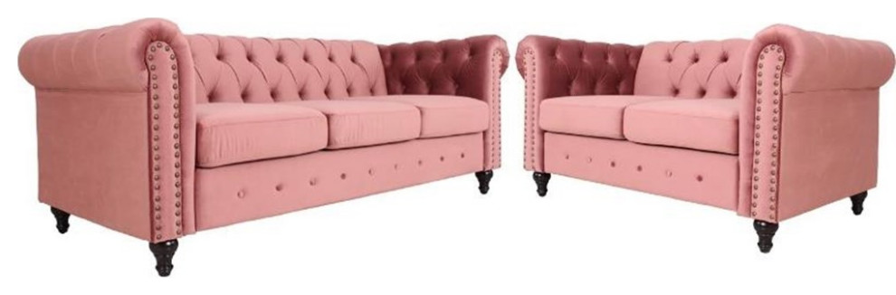 Home Square 2 Piece Set with Velvet Living Room Sofa and Loveseat in Smoky Rose   Living Room Furniture Sets   by Homesquare  Houzz