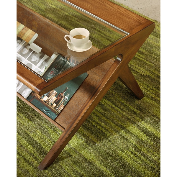 Carson Carrington Naglestad Pecan Coffee Table with Tempered Glass