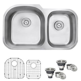 Ruvati 34 in. Double Bowl 6040 Undermount 16-Gauge Stainless Steel Kitchen Sink - Left Configuration RVM4600