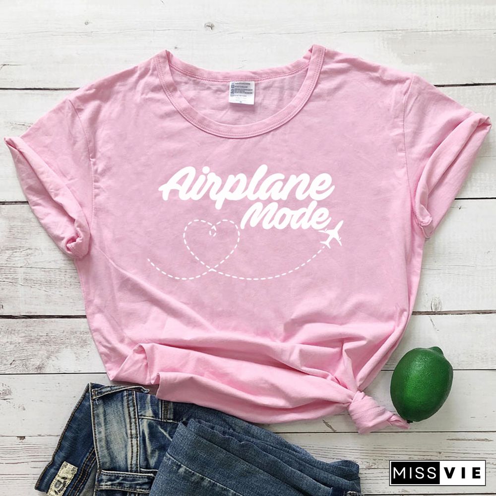 Airplane Mode T-shirt Women Stylish Wanderlust Travel Vacay Tshirt Casual Summer Vacation Tumblr Graphic Funny Tee Shirt Top