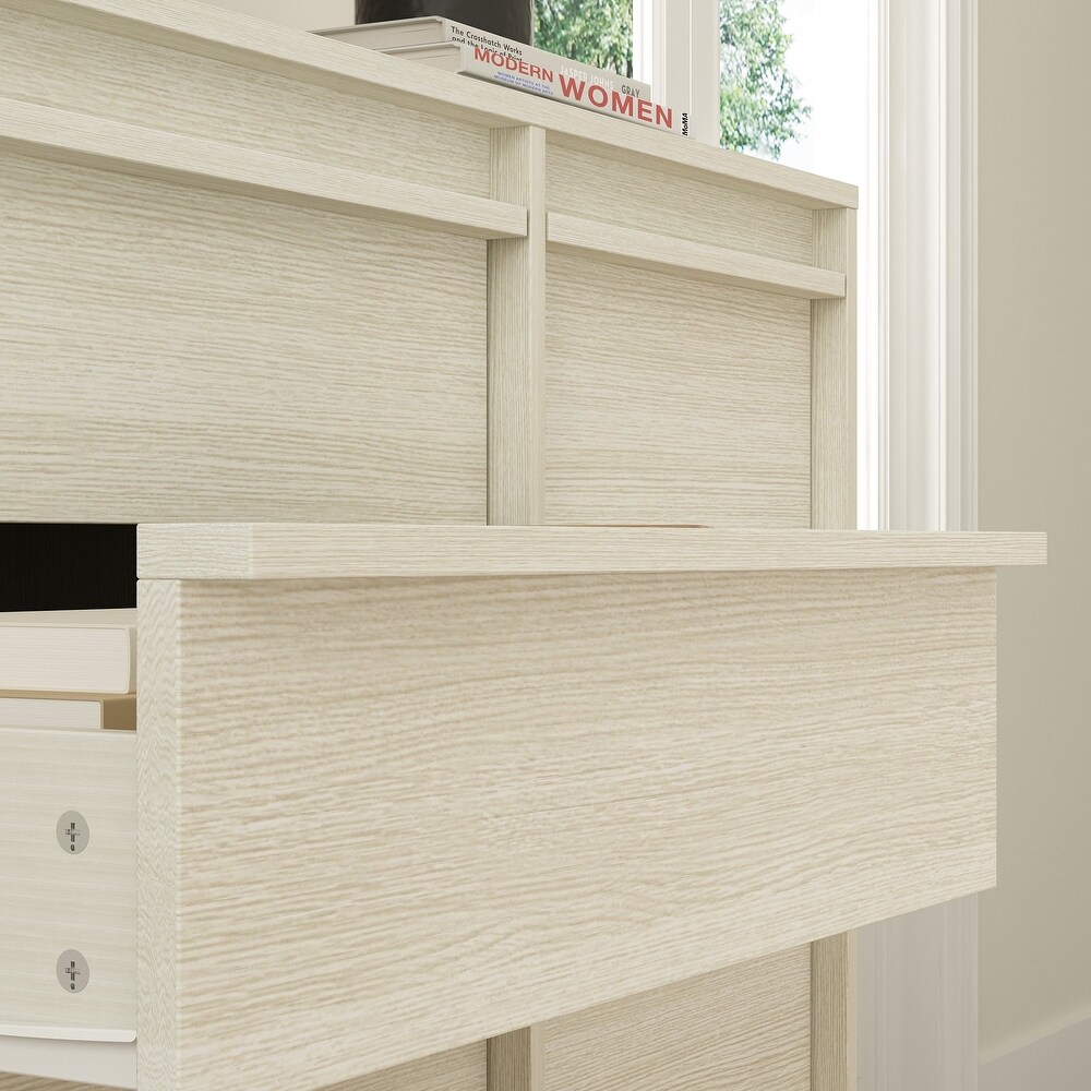 Contemporary 7 Drawer Wooden Chest Versatile Storage in Beige Dresser