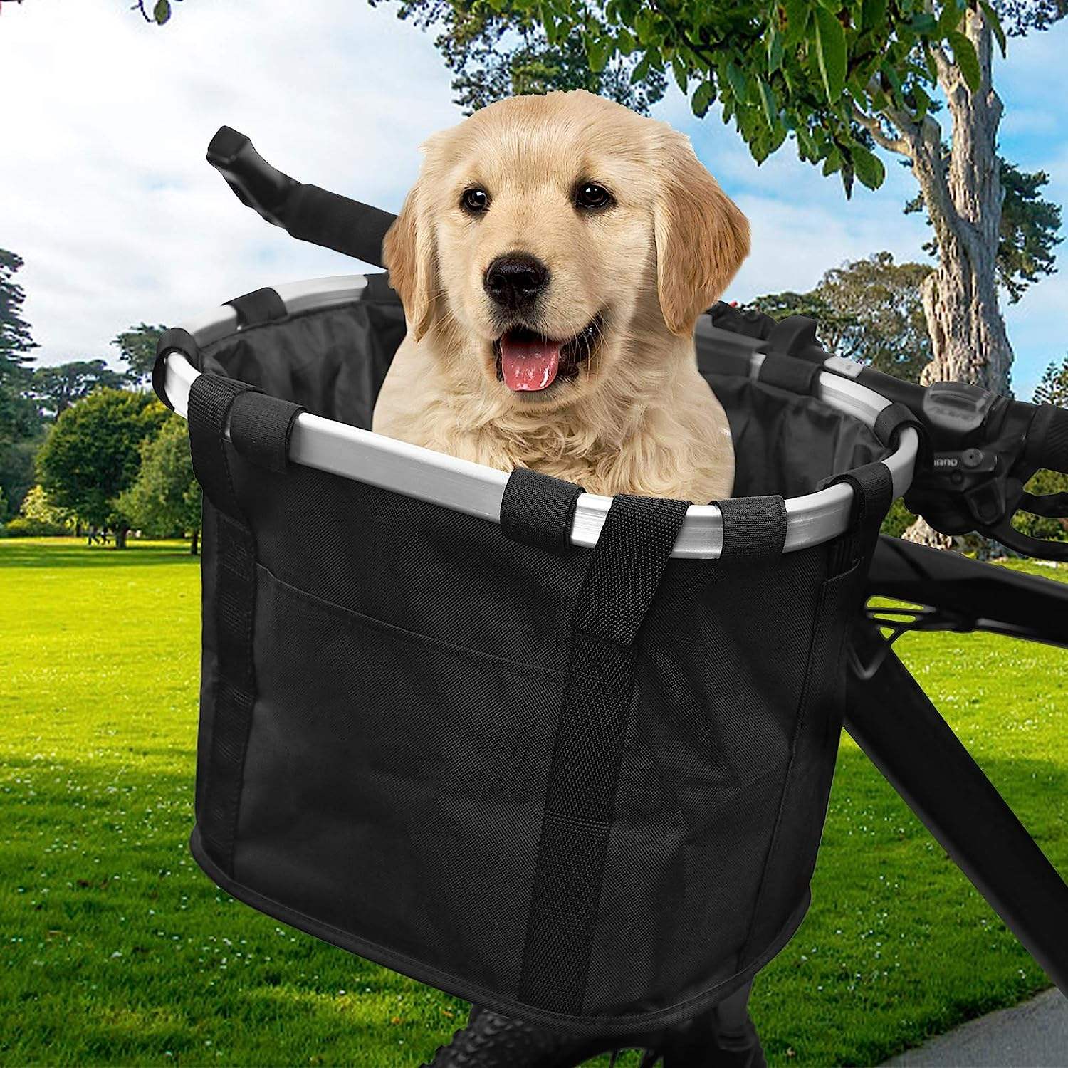 Bike Basket Folding Small Pet Cat Dog Carrier Removable Bicycle Handlebar Bag Quick Release Detachable Cycling Holder Storage B