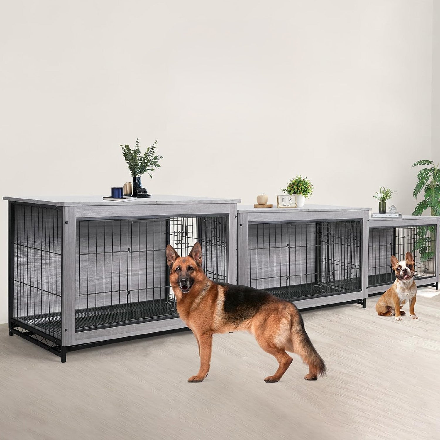 Dog Crate Furniture 44-inch Side End Table, Dog Cage with Pull-Out Removable Tray for Large Pets