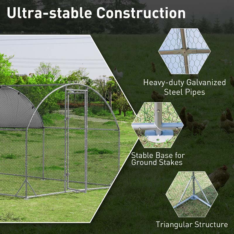 12.5 FT Large Metal Chicken Coop Walk-in Dome Poultry Cage Hen Run House Rabbits Habitat Cage with Cover