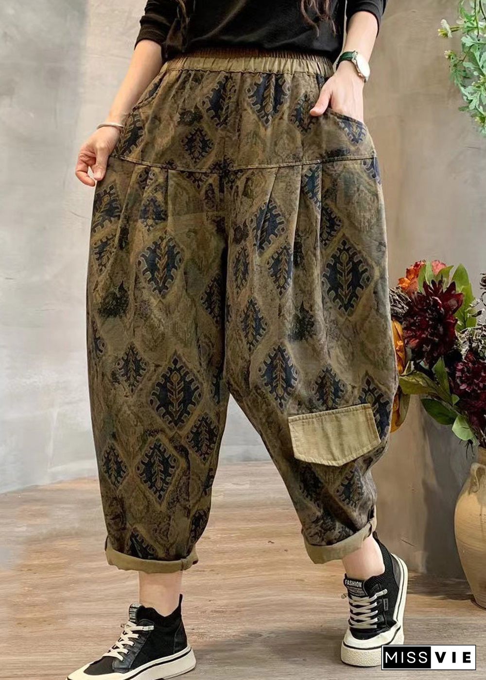 Stylish Purple Print Linen Harem Pants Summer