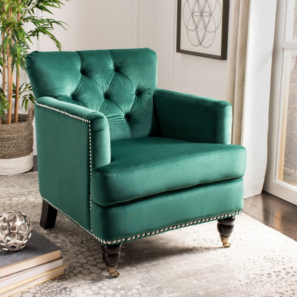 Leonard Tufted Club Chair Emerald/ Espresso   Traditional   Armchairs And Accent Chairs   by Peachtree Fine Furniture  Houzz