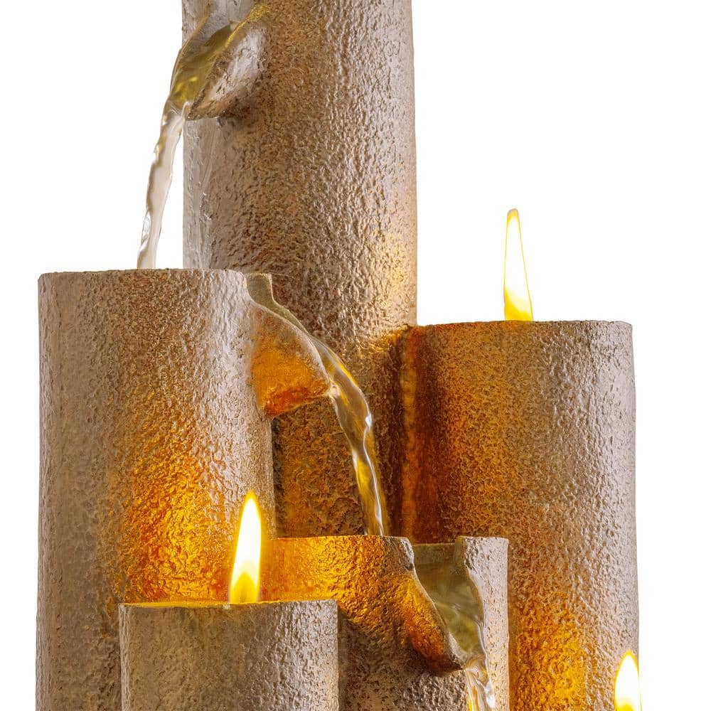 Alpine Corporation 11 in. Tall Indoor Tiered Column Tabletop Fountain with 3 Candles WCT202