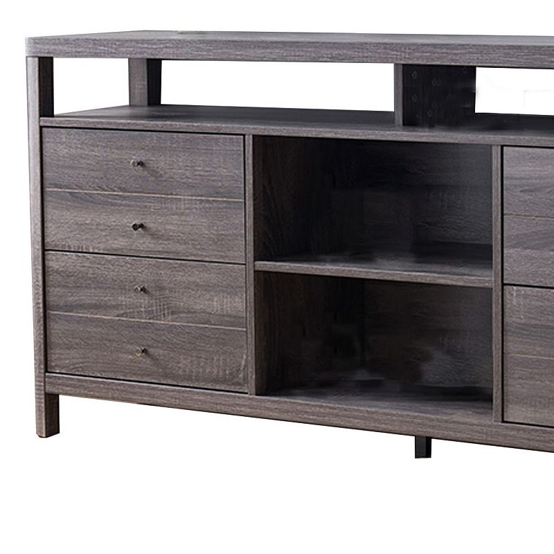 Wooden Frame Buffet with 4 Drawers and 4 Open Compartments， Gray