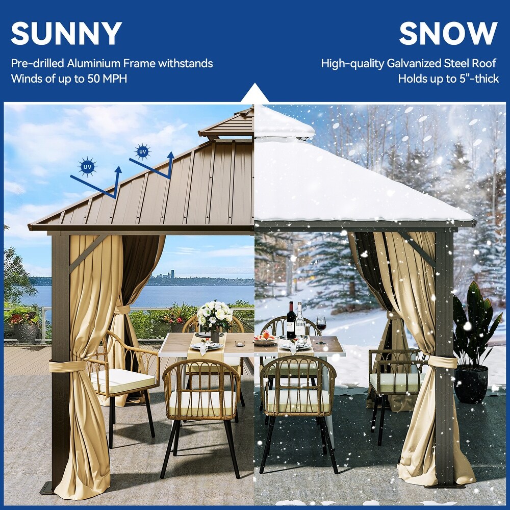 Outdoor Aluminum Hardtop Gazebo With Nettings And Curtains