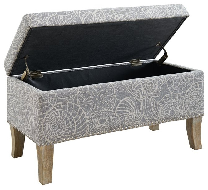 Linon Stephanie Wood Upholstered Storage Ottoman in Stone Gray   Beach Style   Footstools And Ottomans   by Homesquare  Houzz