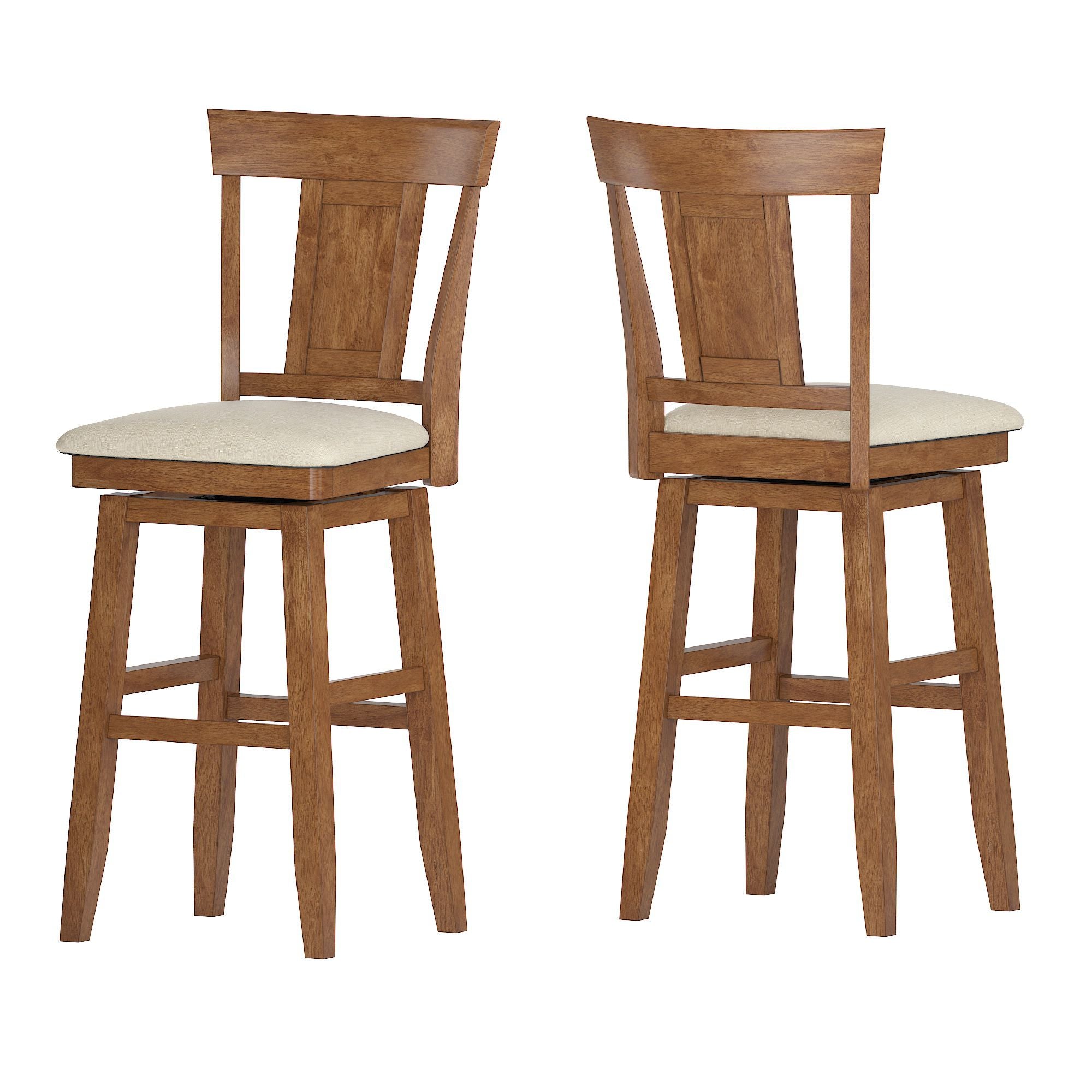 Weston Home Sheena Panel Back Bar Height Wood Swivel Stool with Padded Seat， Oak