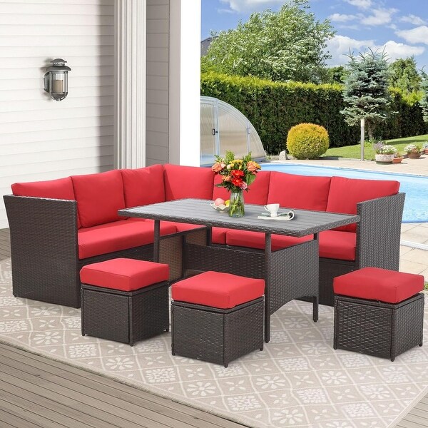 AECOJOY 7 Pieces Patio Furniture Set Outdoor Sectional Sofa Rattan Conversation Set