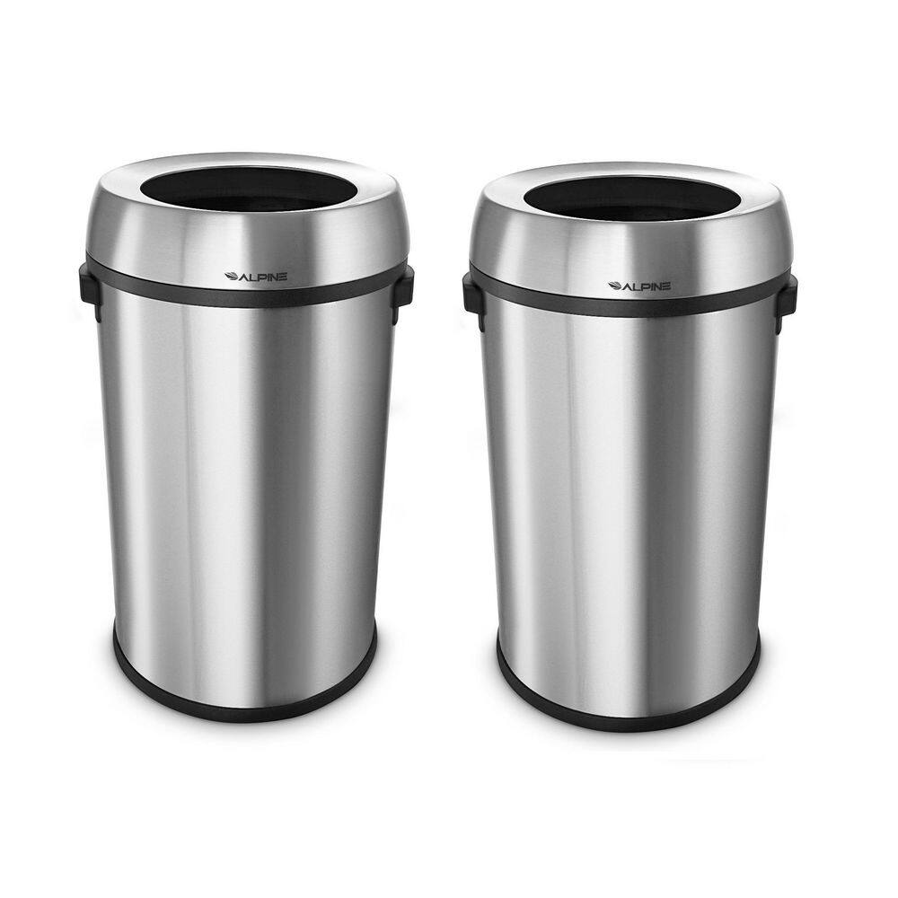 Alpine Industries 17 Gal. Stainless Steel Heavy-Gauge Brushed Open Top Commercial Trash Can (2-Pack) 470-65L-2PK