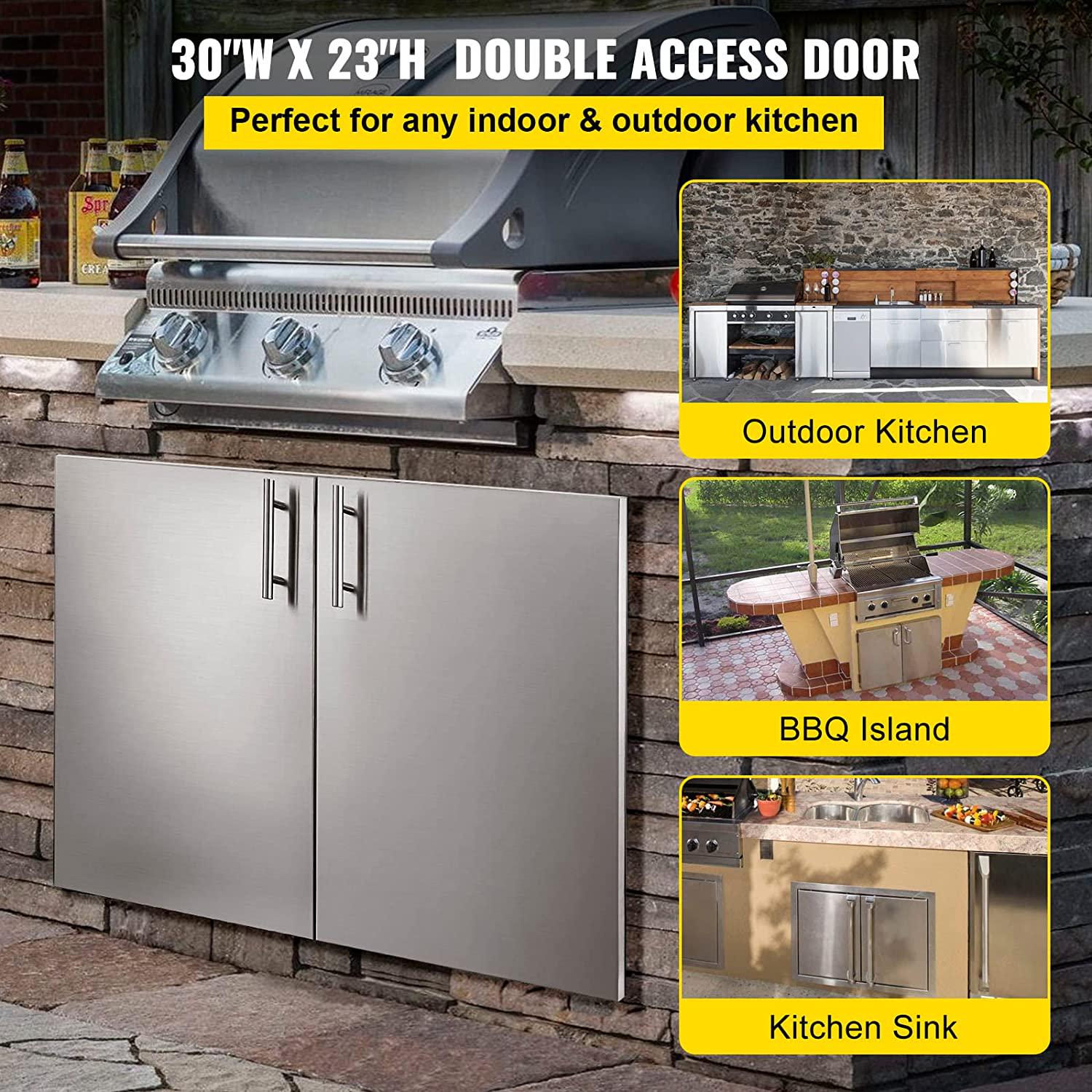 VEVOR BBQ Access Double Door 30W x 23H inch BBQ Door Stainless Steel with Storage Shelf Outdoor Kitchen Doors for Commercial BBQ Island