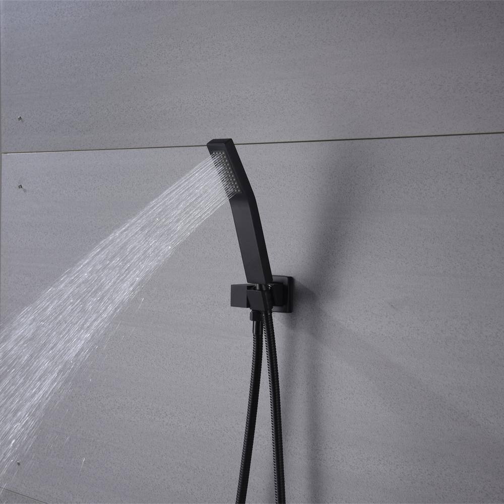 Magic Home 1-Spray 11.8 in. Square Temperature Control Hand Shower and Showerhead from Wall Combo Kit with Slide Bar in Black MH-KST-S212B