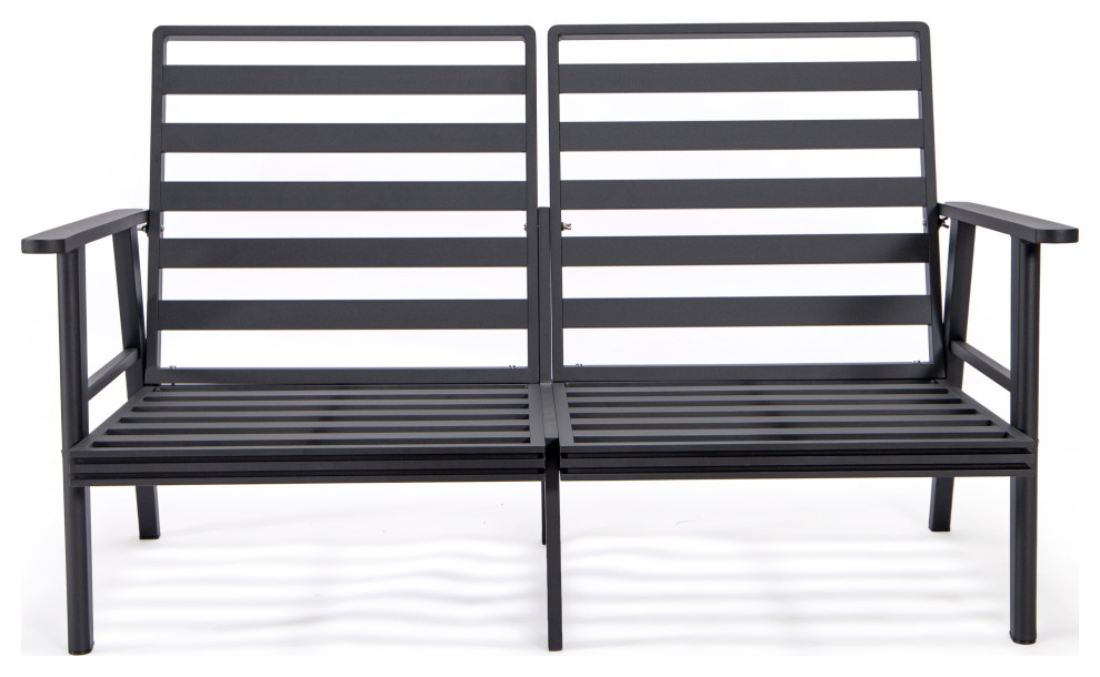 Leisuremod Walbrooke Patio Loveseat With Black Aluminum Frame   Contemporary   Outdoor Loveseats   by LeisureMod  Houzz