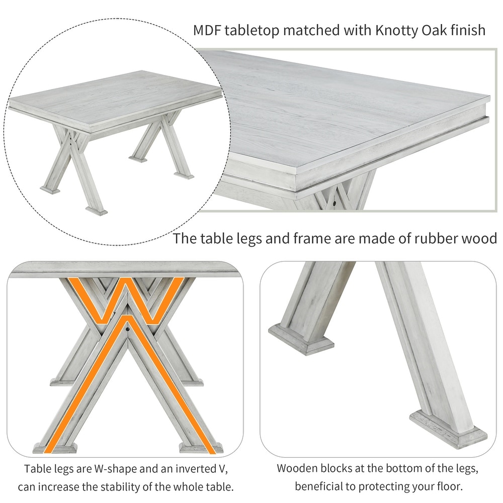 6 Piece Rectangular Dining Table Set  Table with Unique Legs and 4 Chairs   1 Bench