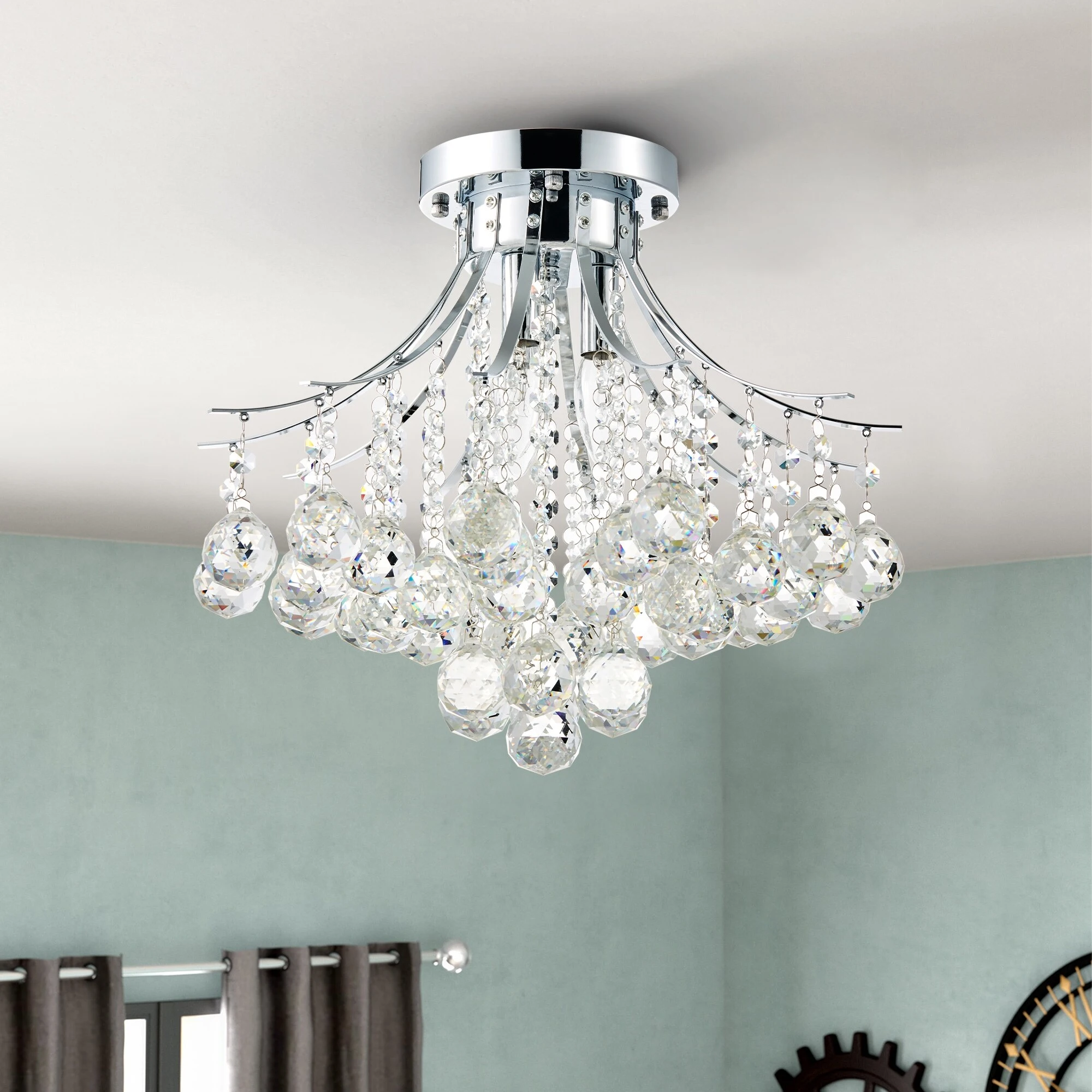 CO-Z 3-Light Crystal Raindrop Flush Mount Chandelier - Nickel