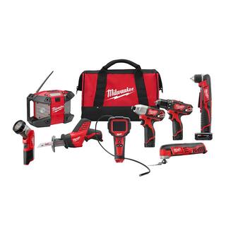 MW M12 12V Lithium-Ion Cordless Combo Tool Kit (8-Tool) w(2) 1.5Ah and (1) 3.0Ah Batteries (1) Charger (1) Tool Bag 2495-28