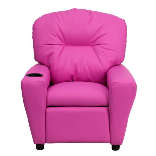 Chandler Contemporary Hot Pink Vinyl Kids Recliner with Cup Holder