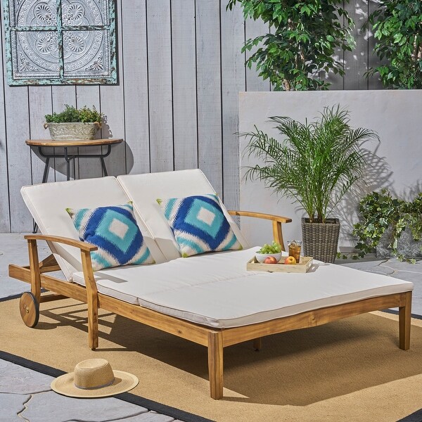 Perla Acacia Wood Double Chaise Lounge by Christopher Knight Home