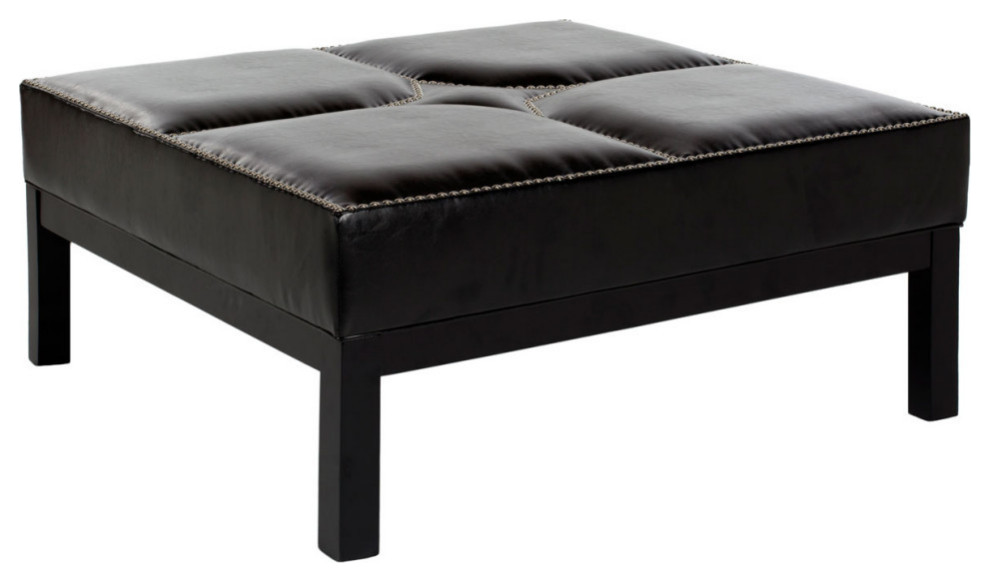 Nance Cocktail Ottoman  Silver Nail Heads Black   Transitional   Footstools And Ottomans   by Rustic Home Furniture Deco  Houzz