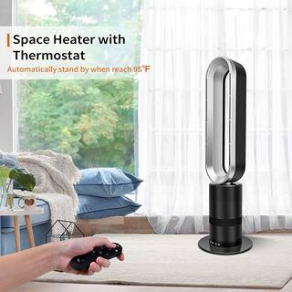 Jushua Simple Deluxe 751950-Watt Black and Grey Space Heater Bladeless Tower Fan Heater and Fan Combo with Remote Control DJ-HIFANXBLADELESS32GS